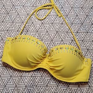 Victoria's Secret 34C Yellow Rhinestone Bling Bikini Top strapless convertible